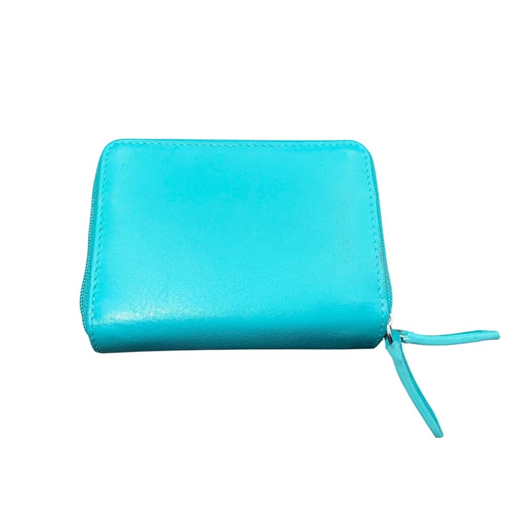 ili New York Turquoise Leather Zip Around Credit Card Wallet ID Holder - Picture 1 of 9